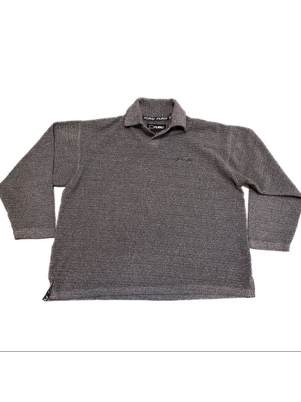 FUBU Vintage Fleece Collared Long Sleeve Streetwear Sweater - Mens Small
